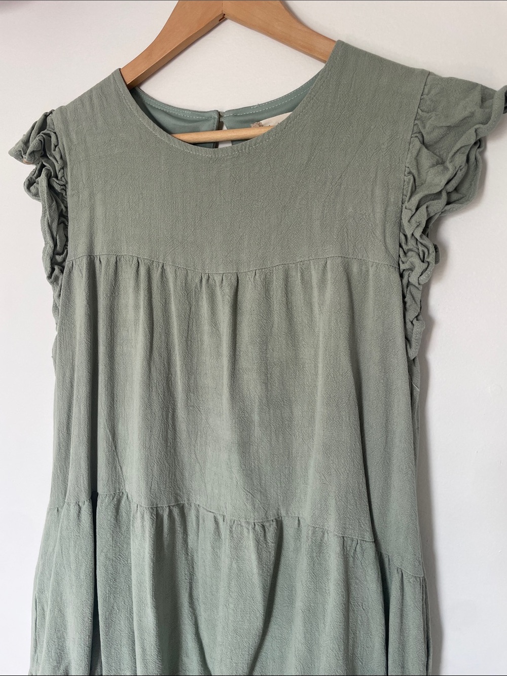 Altar'd State Sage Tiered Mini Dress Cotton Linen Blend Ruffle Sleeves